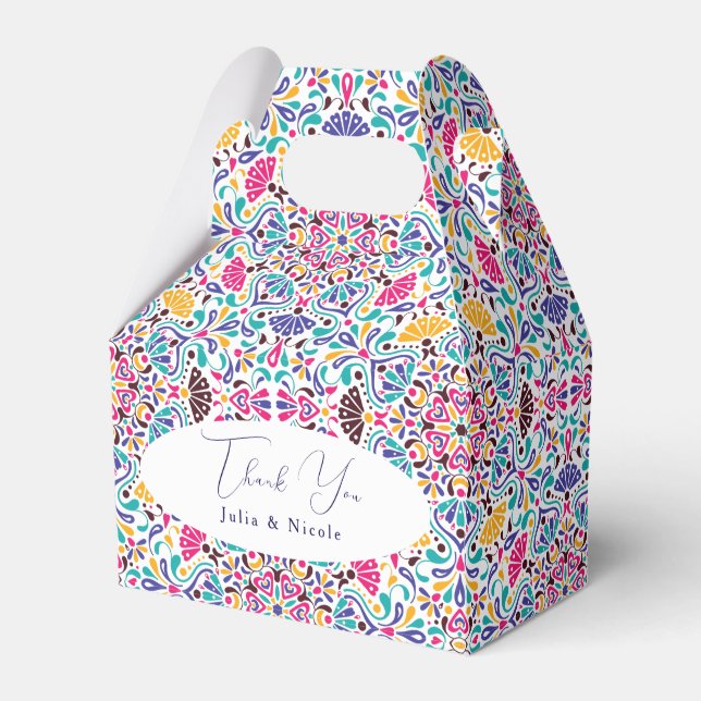 Vibrant Mexican Fiesta Style Rainbow Wedding Favor Boxes (Front Side)