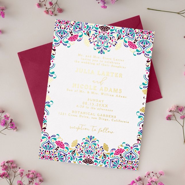 Vibrant Mexican Fiesta Style Rainbow Wedding Foil Invitation (Creator Uploaded)