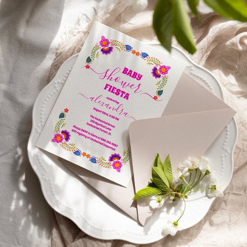 Vibrant Mexican Floral Fiesta Baby Shower Girl Invitation