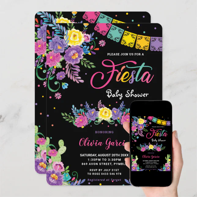 Vibrant Mexican Floral Fiesta Baby Shower Girl Invitation | Zazzle