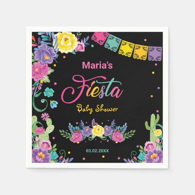 Vibrant Mexican Floral Fiesta Baby Shower Girl  Napkins (Front)