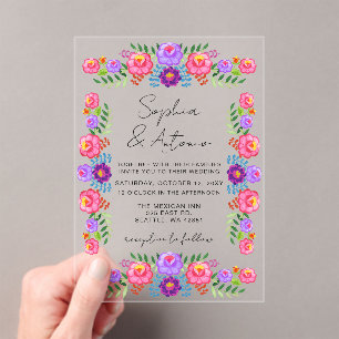 Vibrant Mexican Floral Fiesta Wedding Acrylic Invitations
