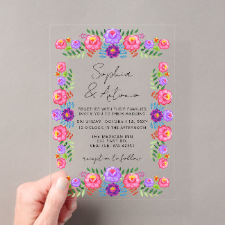 Vibrant Mexican Floral Fiesta Wedding Acrylic Invitations
