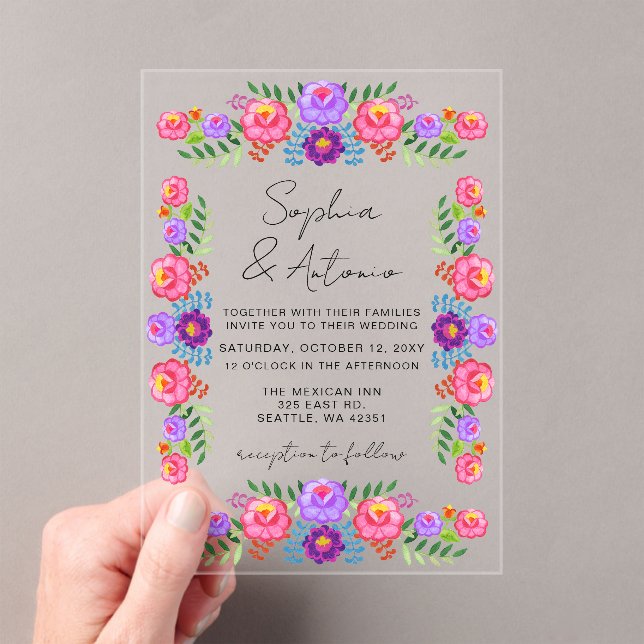 Vibrant Mexican Floral Fiesta Wedding Acrylic Invitations (Insitu (Handheld))