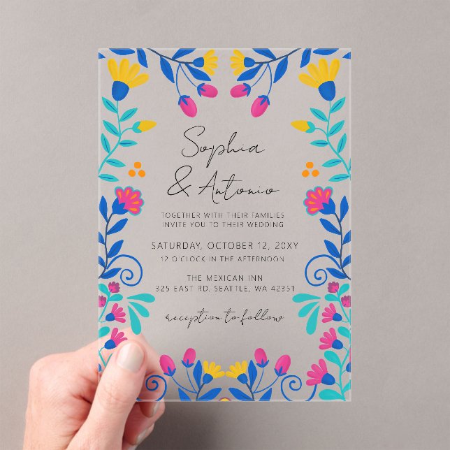 Vibrant Mexican Floral Fiesta Wedding Acrylic Invitations (Insitu (Handheld))