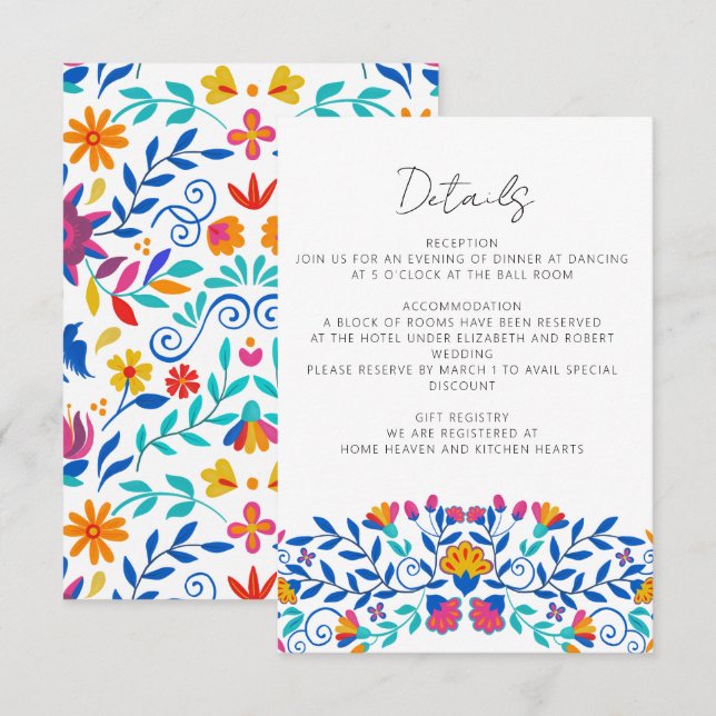 Vibrant Mexican Floral Fiesta Wedding Enclosure Card (Front/Back)