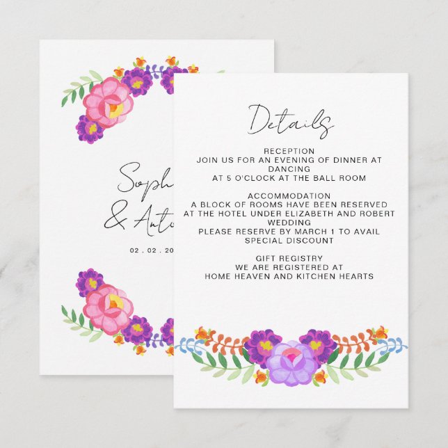Vibrant Mexican Floral Fiesta Wedding Enclosure Card (Front/Back)