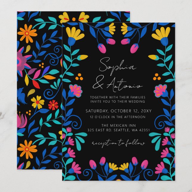 Vibrant Mexican Floral Fiesta Wedding Invitation (Front/Back)