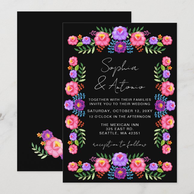 Vibrant Mexican Floral Fiesta Wedding Invitation (Front/Back)