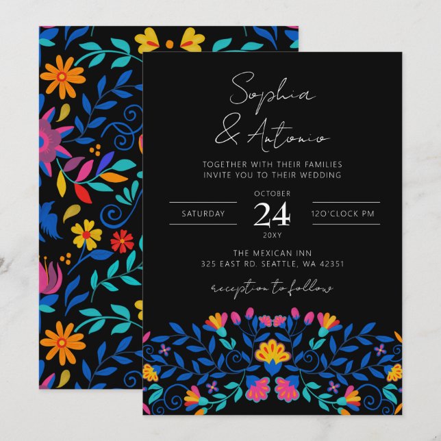 Vibrant Mexican Floral Fiesta Wedding Invitation (Front/Back)