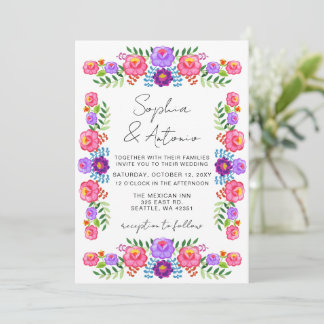 Vibrant Mexican Floral Fiesta Wedding Invitation