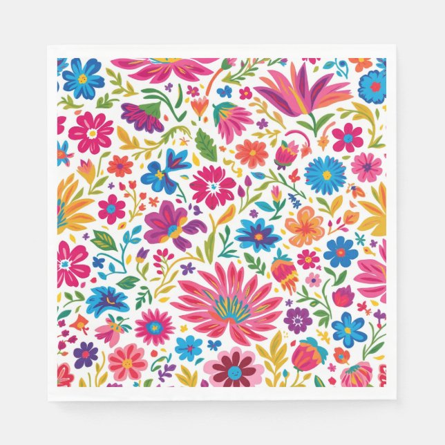 Vibrant Mexican Floral Fiesta Wedding Napkins (Front)
