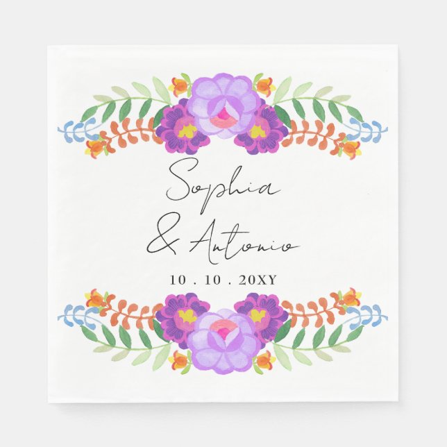 Vibrant Mexican Floral Fiesta Wedding Napkins (Front)