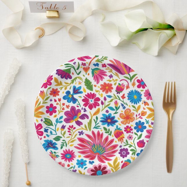 Vibrant Mexican Floral Fiesta Wedding Paper Plates (Wedding)