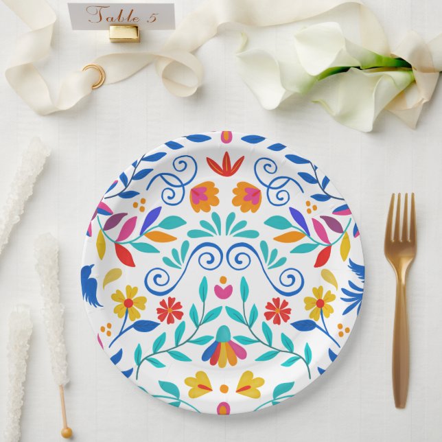 Vibrant Mexican Floral Fiesta Wedding Paper Plates (Wedding)