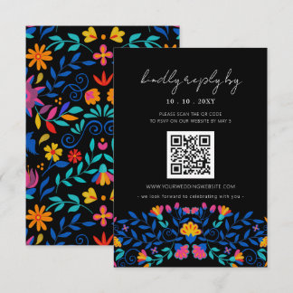 Vibrant Mexican Floral Fiesta Wedding QR code RSVP Card