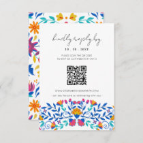 Vibrant Mexican Floral Fiesta Wedding QR code RSVP Card