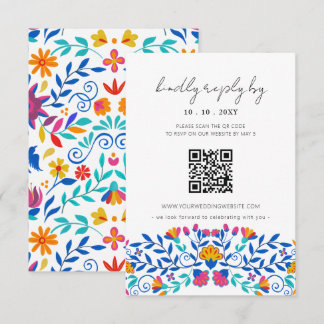 Vibrant Mexican Floral Fiesta Wedding QR code RSVP Card