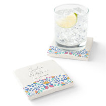 Vibrant Mexican Floral Fiesta Wedding Stone Coaster