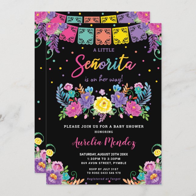 Vibrant Mexican Floral Señorita Baby Shower Girl  Invitation (Front/Back)