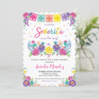 Vibrant Mexican Floral Señorita Baby Shower Girl   Invitation