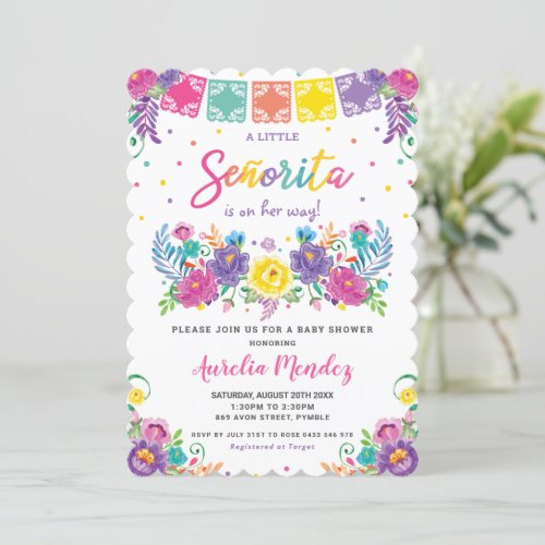 Vibrant Mexican Floral Seorita Baby Shower Girl   Invitation