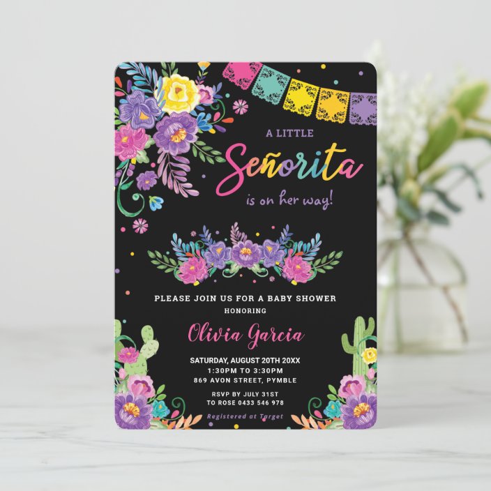 Vibrant Mexican Floral Señorita Baby Shower Girl Invitation | Zazzle.com