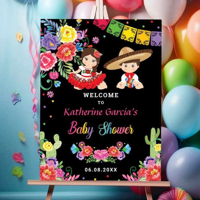 Vibrant Mexican Floral Twins Boy Girl Baby Shower Foam Board (Creator Uploaded)