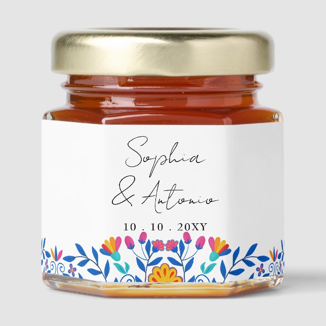 Vibrant Mexican Floral Wedding Honey Jar Favors (Front)