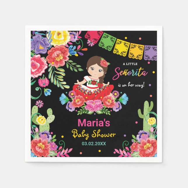Vibrant Mexican Flowers Señorita Girl Baby Shower Napkins (Front)