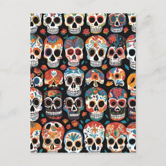 Vibrant Mexican Folk Art Skull Design Postcard
