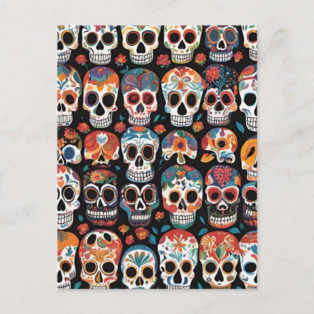 Vibrant Mexican Folk Art Skull Design  Postcard (Front)