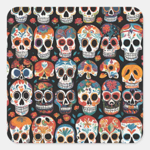 Vibrant Mexican Folk Art Skull Design Square Sticker