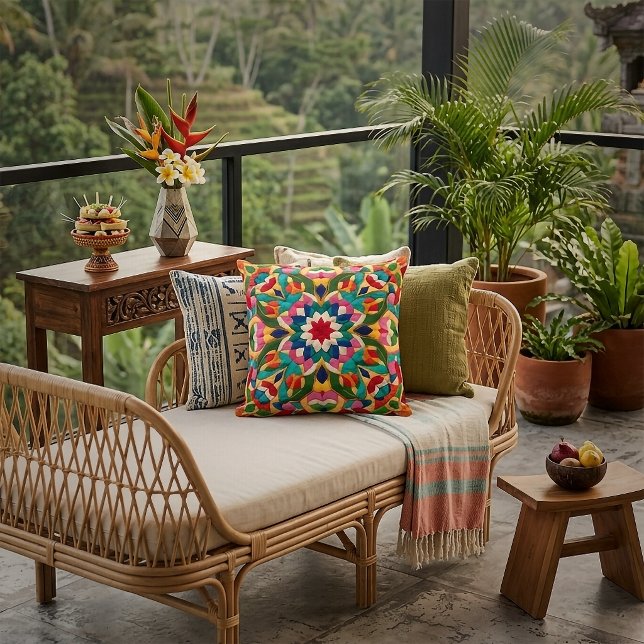 Vibrant Mexican Folklore Abstract Throw Pillow (Creator Uploaded)