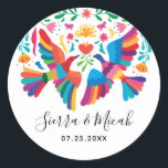 Vibrant Mexican Inspired Birds and Floral Classic Round Sticker<br><div class="desc">Vibrant and colorful stickers with a Mexican-inspired theme.</div>
