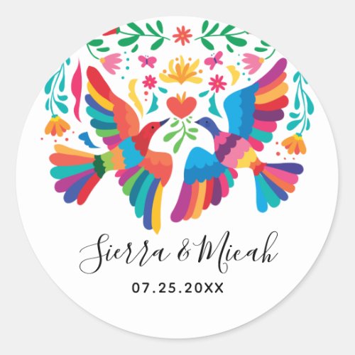 Vibrant Mexican Inspired Birds and Floral Classic Round Sticker