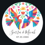 Vibrant Mexican Inspired Birds and Floral Classic Round Sticker<br><div class="desc">Vibrant and colorful stickers with a Mexican-inspired theme.</div>