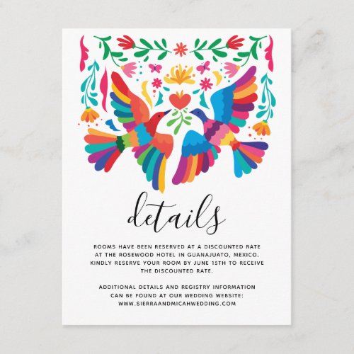 Vibrant Mexican Inspired Birds and Floral Details Enclosure Card