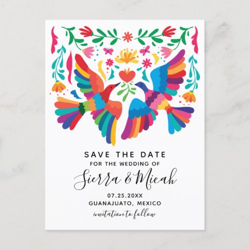 Vibrant Mexican Inspired Birds and Floral Postcard