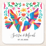 Vibrant Mexican Inspired Birds and Floral Square Paper Coaster<br><div class="desc">Vibrant and colorful coasters with a Mexican-inspired theme.</div>