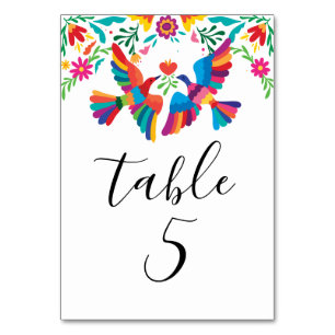 Vibrant Mexican Inspired Birds and Floral Wedding Table Number