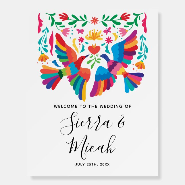 Vibrant Mexican Inspired Birds and Floral Welcome Foam Board (Front)