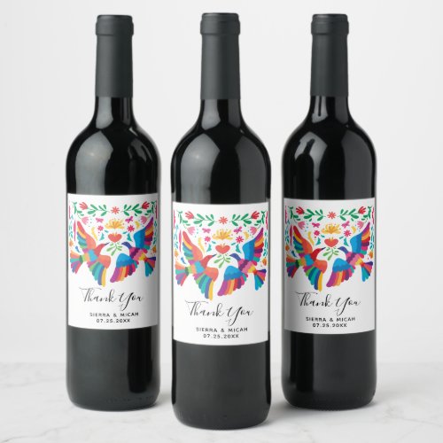 Vibrant Mexican Inspired Birds and Floral Wine Label