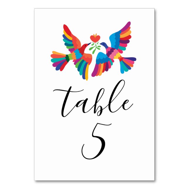 Vibrant Mexican Inspired Birds Wedding Table Number (Front)