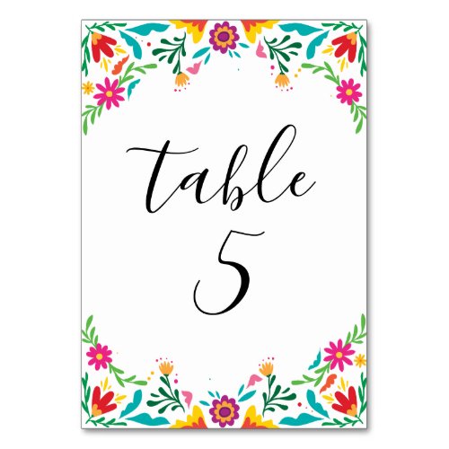 Vibrant Mexican Inspired Floral Wedding Table Number