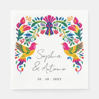 Vibrant Mexican Otomi Birds Floral Fiesta Wedding Napkins