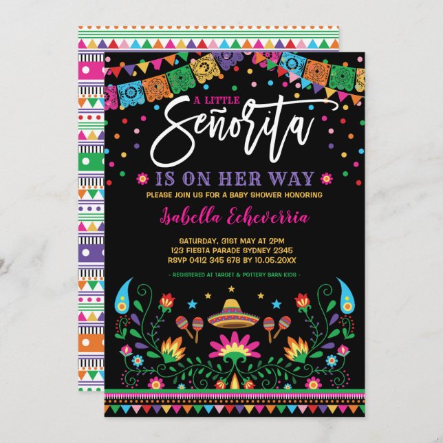 Vibrant Mexican Senorita Fiesta Baby Shower Invitation (Front/Back)