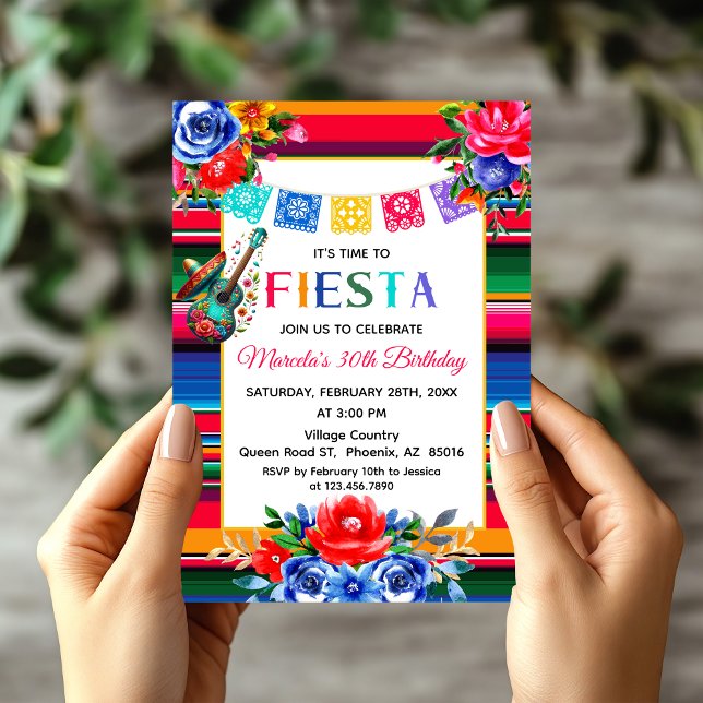 Vibrant Mexican Serape Fiesta themed Birthday Invitation (Creator Uploaded)