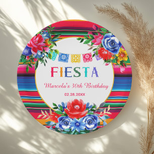 Vibrant Mexican Serape & Floral Birthday Fiesta Paper Plates
