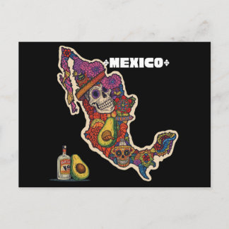 Vibrant Mexico Sugar Skull Map Postcard